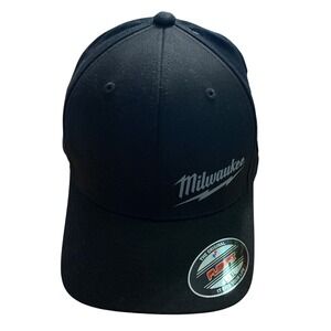 Milwaukee Tool Flexfit Baseball Cap Hat Black Silver Logo Mens Large Extra Large